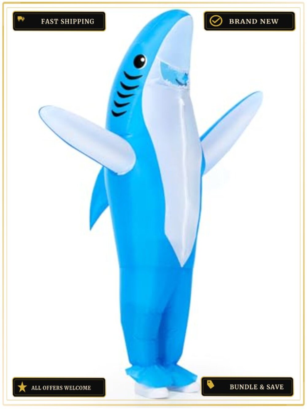 Inflatable Shark Costume for Kids Blow Up Halloween Cosplay Party Suit